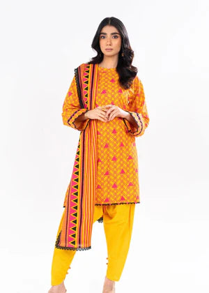 Khaddar Unstitched in Orange by Alkaram Studio